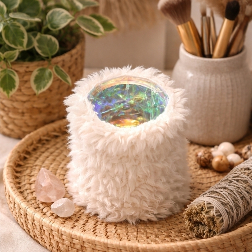 4/$15 Faux Fur Iridescent Plant or Makeup Brush Holder Cream Boho Natural Decor